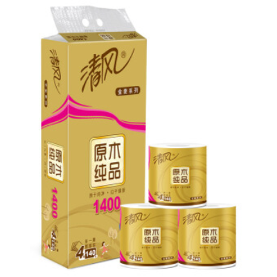 清風(fēng)（APP）卷紙 原木純品金裝系列 4層加厚140克衛(wèi)生紙巾10卷（母嬰可用，柔軟強(qiáng)韌 新老包裝交替發(fā)貨）